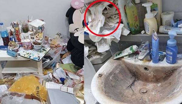 Phát sợ với căn phòng siêu bẩn: Băng vệ sinh đã dùng chất đống, rác vây quanh chỗ ngủ