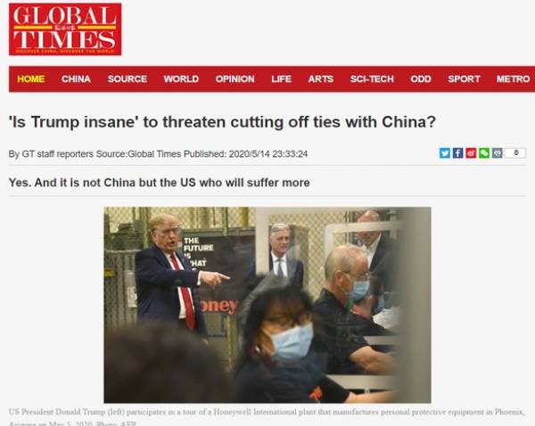 Hoàn Cầu Thời Báo của Trung Quốc nói ông Trump ‘điên’