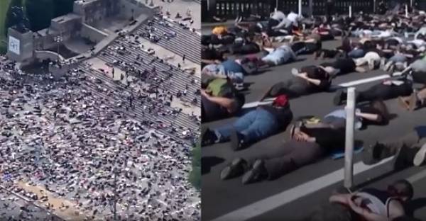 Cảnh biểu tình choáng ngợp ở Mỹ: Người dân nằm la liệt ra đường, cùng hô vang ‘Tôi không thể thở được’