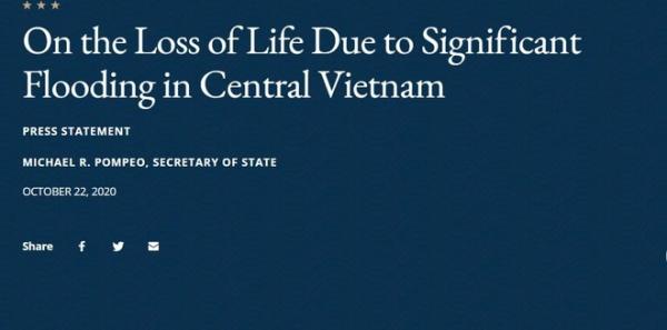 Chính phủ Mỹ chia buồn với Việt Nam về những mất mát do lũ ở miền Trung