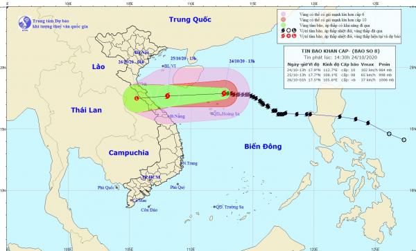 Bão số 8 sẽ suy yếu thành áp thấp đi vào vùng biển Hà Tĩnh, Quảng Bình