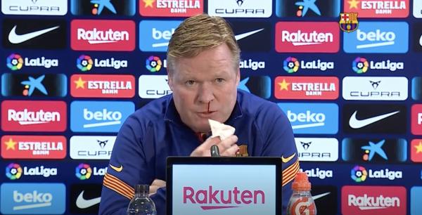 HLV Koeman bỏ dở buổi họp báo của Barca vì bị chảy máu mũi