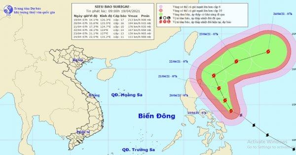 Thông tin mới nhất về siêu bão Surigae giật trên cấp 17 đang hoạt động gần Biển Đông