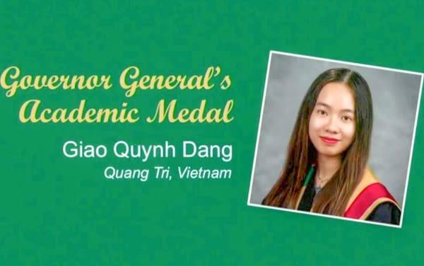 Đặng Quỳnh Giao - sinh viên Quảng Trị được nhận huy chương toàn quyền Canda