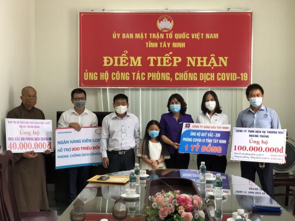 Các tổ chức, đơn vị, doanh nghiệp ủng hộ công tác phòng chống dịch Covid-19 tỉnh Tây Ninh