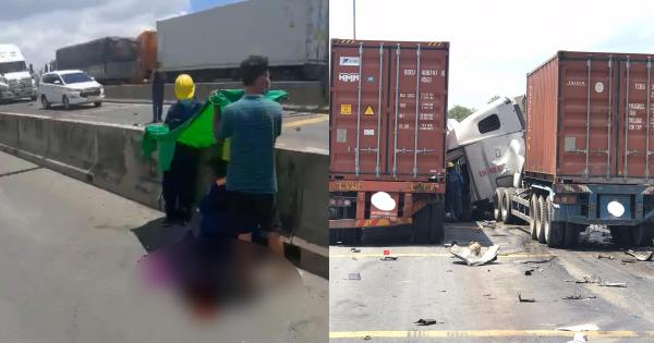 Mưa lớn, cầu Phú Mỹ Q.7 kẹt xe dữ dội vì tai nạn liên hoàn giữa 2 xe container