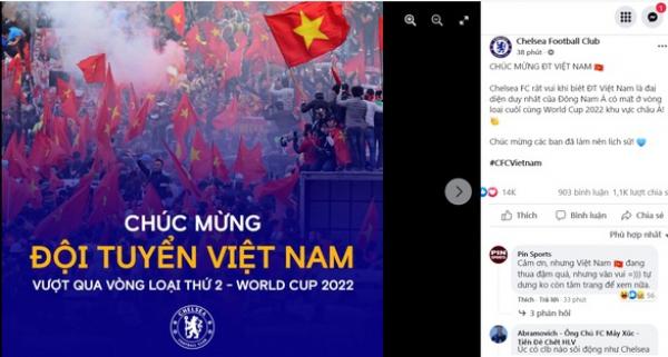 CLB Chelsea gửi lời chúc mừng Việt Nam giành vé đi tiếp bằng... tiếng Việt!