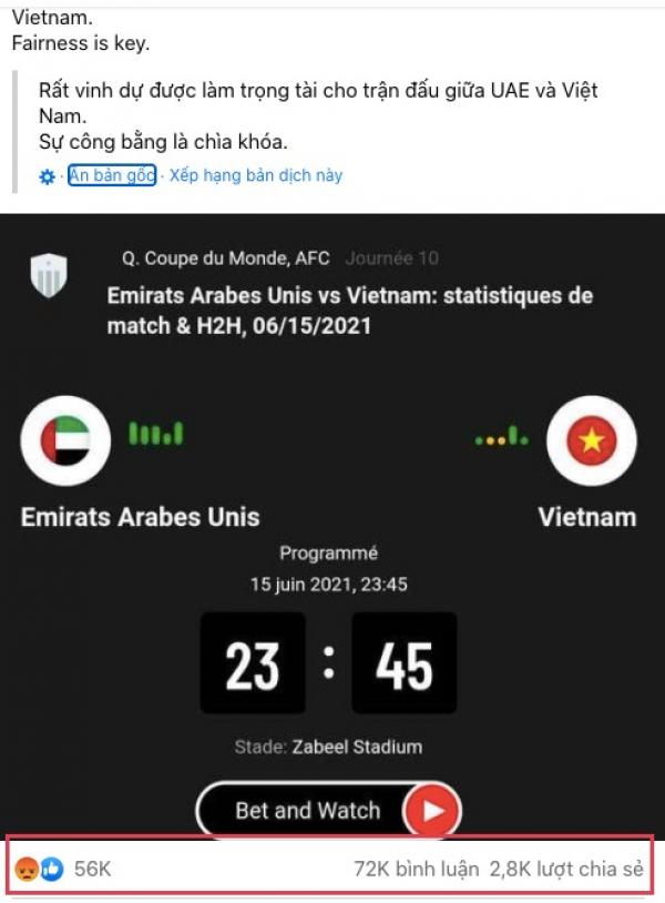 Vừa mở lại facebook, trọng tài bắt chính trận Việt Nam - UAE xin lỗi tất cả cổ động viên vì thổi phạt sai cú ngã của Công Phượng?