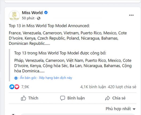 Đỗ Thị Hà là đại diện châu Á duy nhất lọt top 13 top Model Miss World 2021