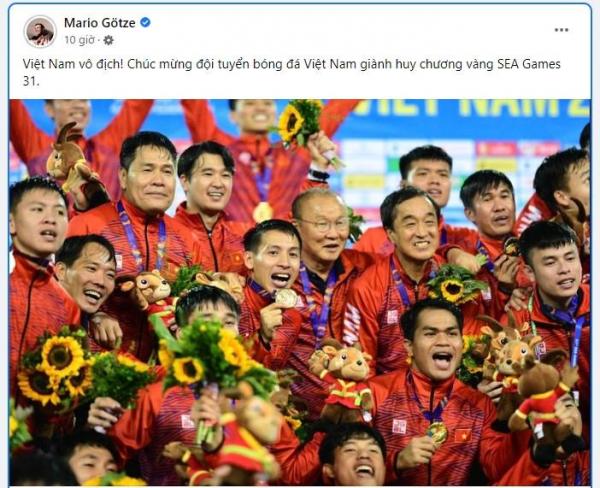 Mario Gotze chúc mừng ĐT U23 Việt Nam giành HCV SEA Games 31