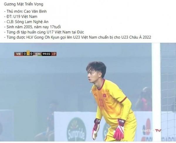 Thủ môn Cao Văn Bình - U19 Việt Nam: “Gây sốt” vì... quá điển trai