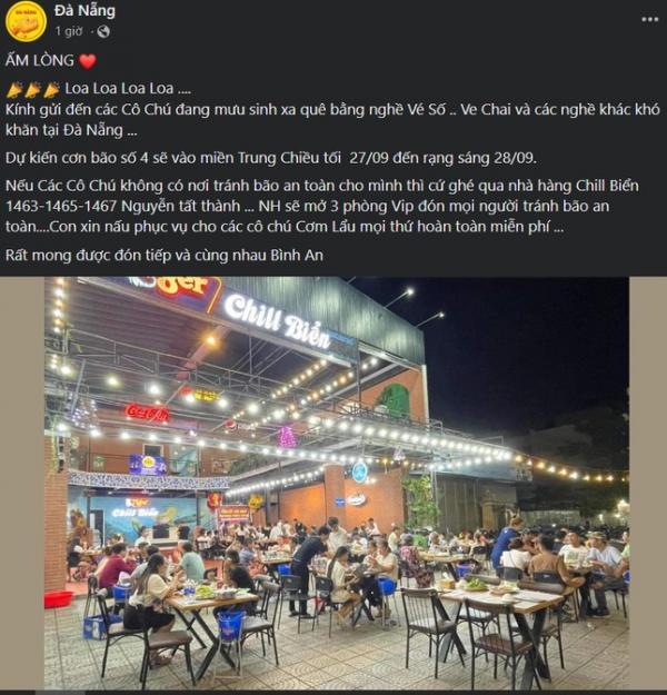 Nhiều nhà hàng, khách sạn Đà Nẵng miễn phí chỗ ăn ở tránh bão cho người nghèo
