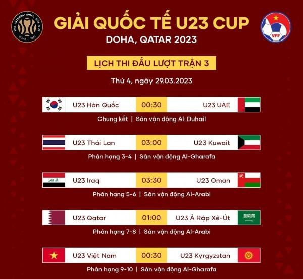 Lịch thi đấu lượt 3 U23 Doha Cup 2023: U23 Việt Nam gặp U23 Kyrgyzstan
