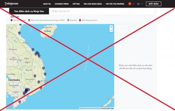 Hãng vận chuyển Ninja Van dùng bản đồ Việt Nam thiếu hai quần đảo