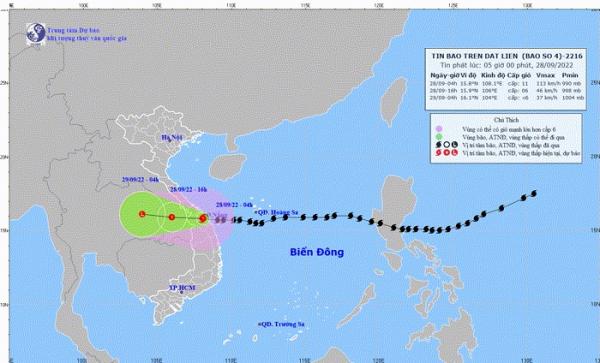 Bão số 4 chỉ còn cách đất liền hơn 170km, dự báo chiều nay đổ bộ Quảng Trị-Quảng Nam
