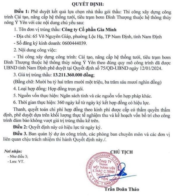 Hiệu quả trong công tác đấu thầu tại tỉnh Nam Định: Doanh nghiệp trúng gói thầu hơn 70 tỷ, tiết kiệm cho ngân sách khoảng 60 triệu