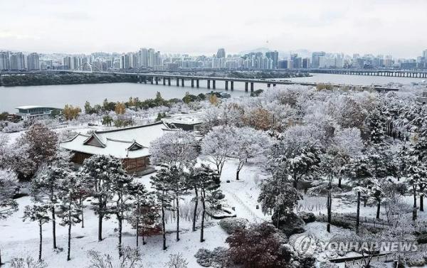 Cảnh tuyết rơi dày đặc ở Thủ đô Seoul của Hàn Quốc