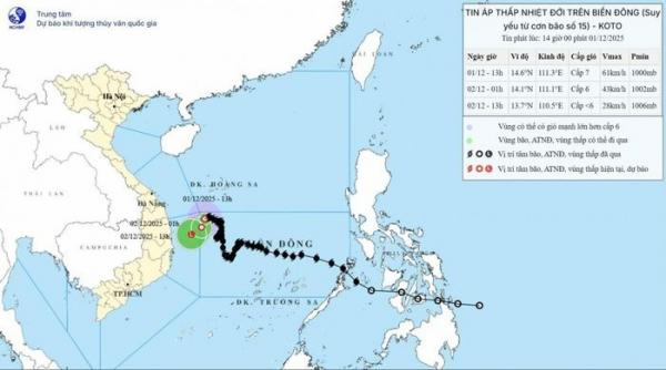 Bão số 15 suy yếu thành áp thấp, cảnh báo vùng biển Gia Lai - Đắk Lắk nguy hiểm